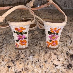 Nancy Nancy Zeitgeist Leather Suede Bejeweled Floral Heels